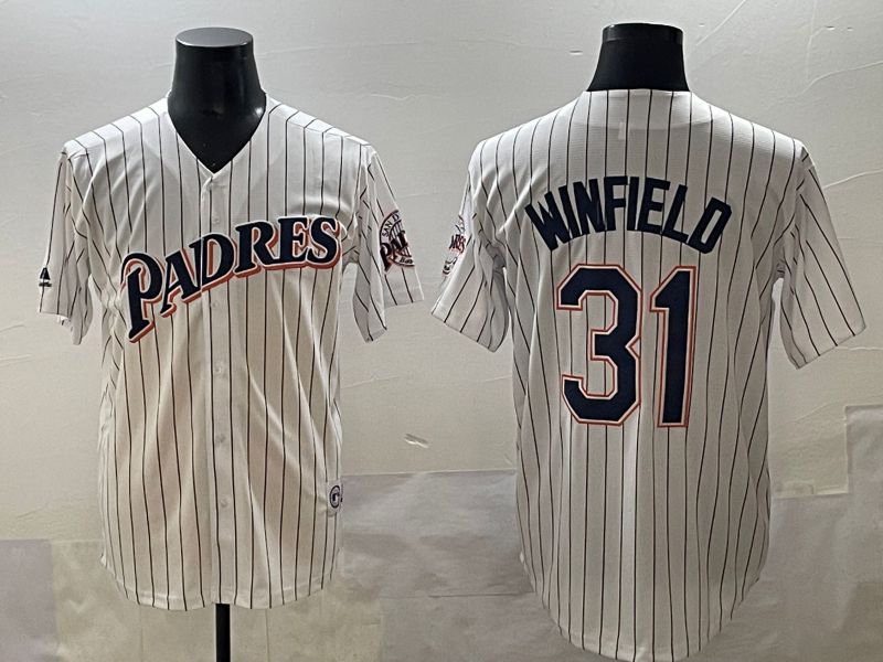 Men 2025 San Diego Padres #31 Winfield White Stripe Throwback Game Nike MLB Jersey style 3